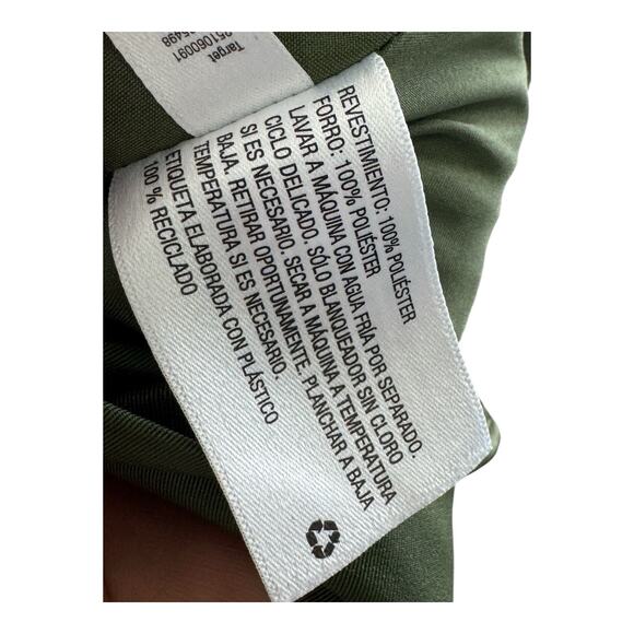 Hunter for Target Varsity Bomber Jacket M Green Stripe Satin Pockets Snap Front - Picture 3 of 4